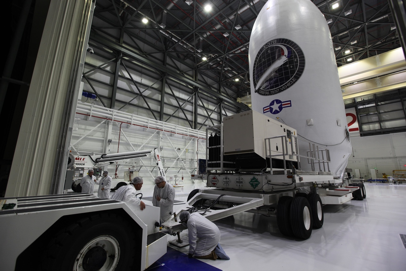 The X-37B Orbital Test Vehicle (OTV-5) is being staged at Kennedy Space Center in preparation for its upcoming launch on September 7, 2017 in this September 5th handout photo (Boeing)
